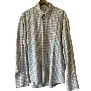 Alan Flusser Mens‎ XL Plaid Herringbone Button Up Shirt French Cuff Cotton White